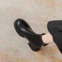 Elastic Shoes, Slim Boots, New Soft Leather Boots, Thick-soled Retro Ankle Boots, Women's Shoes 34