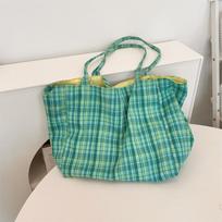 New plaid double-sided dual-purpose shoulder bag women's fashion simple large-capacity work canvas bag