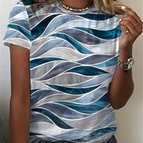 Large Size Women'S Digital Printed Short Sleeved T-shirt Crew Neck Slight Stretch Fabric, Regular Sleeve, All Seasons S