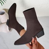 Sexy Pointed Toe Thick High Heel Sock Boots Women  Winter Colorful Elastic Knitted Designer Ankle Boots Woman Short Booties 36