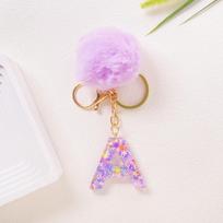 Hairball English 26 Letter Keychain Purple Resin Bag Key Chain Love Sequins Crystal Pendant