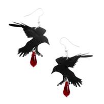 Punk Gothic Black Spread Wings Crow Red Blood Drops Dangle Earrings for Women Hallowmas Party Personality Jewelry Accessory Gift