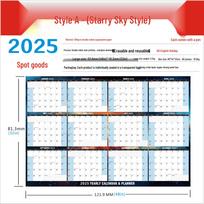 2025 English Large Erasable Wall Calendar Planner with Single-Sided Grid and Double-Sided Erasable Feature