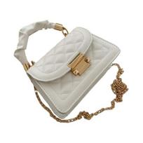 Women Quilted Diamond Pattern Shoulder Bag Stylish Top Handle Bag with Chain Strap