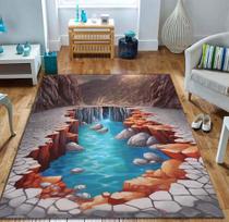 3D Waterfall Rug with Cracked Stone Illusion Design Realistic Floor Carpet Living Room Modern Optical Illusion Decor for Home 40x60cm