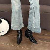 Large Size Women's Boots Korean Style Pointed Toe Fashion Boots Autumn Winter New Arrival Mid Heel Zipper Back Pull Short Tube 39