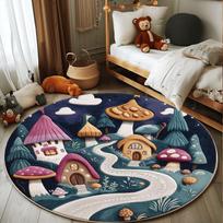 Circular Carpet Bedroom Bedside Blanket Children's Room Cute Cartoon Floor Mat Living Room Sofa Coffee Table Anti Slip Carpet 40cm-dia.