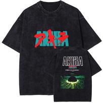T-Shirt Manga Akira T-shirt Short Sleeve Cotton Tees Anime Graphic Print T-shirt Vintage Washed Oversized S