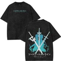 Manga Sword Art Online T-shirt Vintage Washed Oversized T Shirt Men's Clothing Summer Tees Tops S