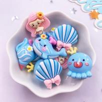 10pcs Colorful Resin Cartoon Mermaid Octopus Shell Conch Dolphin Figurines Flat back Scrapbook Hair Bow Decor DIY Jewelry Crafts