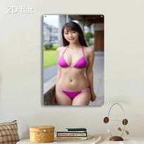 Metal Wall Art 2D Bikini Woman Weatherproof Plaque Pre Drilled Indoor Outdoor Decor