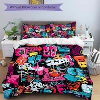 3pcs Graffiti Art Bedding Set - Includes One Quilt Cover and Two Pillowcases (No Core) - Home Decor, Festival Gift, Polyester Fabric, Anime Cartoon De 135x200cm