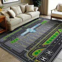 Living Room Carpet Abstract Airport Runway Patterns Carpets Machine-washable Floor Mat Anti-slip Soft Study and Bedroom Rug 50cm x 80cm