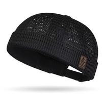 Street Style Large Grid Mesh Hollow Out Hat Leather Logo Car Seam Mesh Hat Hip Hop Style Breathable Breathable Hat Summer
