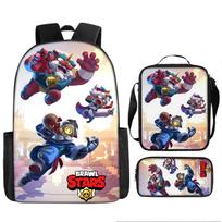 Brawl Stars Study Bag Set Large Capacity Backpack Cartoon Student Backpack Lunch Bag Pencil Pouch Combo
