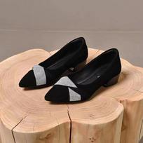 Pointed Rubber Shallow Mouth Low Heel (less Than 3cm) PU Suede Square Heel Single Shoes Low Top Shoes Full of Fashion and Casual 35