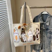Gifts Portable Cartoon Canvas Bag Cat Reusable Women Versatile Shoulder Bags Large Capacity Casual Handbag