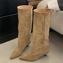 Winter Street Style Pointed Toe Knee-High Boots Women Low Heels Shoes Female Long Booties Women Shoes  De Mujer 35