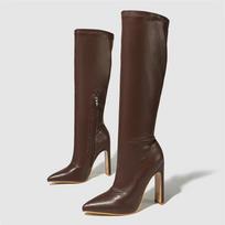 Autumn Winter Soft Leather High Heels Knee-High Boots Women Fashion Pointed Toe  Party Pumps Shoes  De Mujer 35