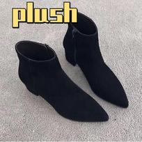Womens Boots Spring Pointy Fleece Mid Heel Women's Boot New Thick Heel Ankle Boots Woman Shoes for Women High Heels 35