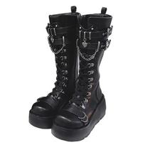 Fashion Motorcycle Boots Platform Boots for Women Wedges Knee High Black Lace Up Fashion Goth Gothic Boots Punk Shoes Girls Winter 35