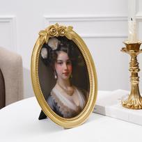 Ornate Rose Design Golden Resin Photo Frame Oval Shape Decorative Picture Frame For Enhancing Home Aesthetic Decoration 7 inch