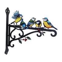 Metal Wall Mounted Hanging Bracket with Decorative Birds and Leaf Design for Outdoor Garden Patio Plant Basket Support One Size