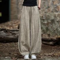 Women's Cotton Linen Tie-Dye Ramie Lantern Pants: Casual, Versatile, and Distressed for a Unique Literary Style. L (Original Free Size)