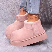 Fashion Sweet Pink Faux Suede Snow Boots Women Winter Warm Short Plush Ankle Boots Woman Korean Non Slip Platform Booties Female 36-37