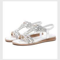 Ladies large size hollow Sandals rhinestone flats Bohemian style comfortable women's Shoes Summer casual breathable shoe 35