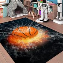 Black Basketball Sport Rug for Boys Bedroom and Playroom, Non-Slip Basketball Carpet, Living Room and Bedroom Decor 50cm x 80cm