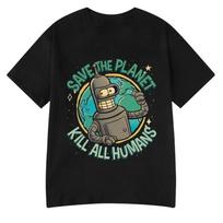Funny Tees Save The Planet Kill All Humans Robot Graphic Print T Shirt Men Short Sleeve T-shirt Oversized Cotton Tops S
