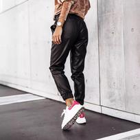Temperament Simple Solid Color Slim Fit Leather Pants L