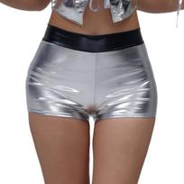Women's Leather Stage Performance Sexy Hot Pants With Gold Foil High-waisted Shorts XXL