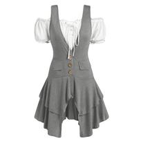 Women's Fashion Casual Button Pockets Career Wear Hundred Sets Of Two Piece Tops M