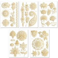 Sexy 5 Sheets Body Art Arm Gold Metallic Lace Temporary Tattoo Stickers Fake Tattoos For Women  Accessories 5 Sheets
