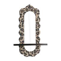 Wooden Wall Floating Shelves Leopard Print Decorative Shelf Wall Mounted Planter Display Rack with Acrylic Mirror for Living Room Entryway 1pc