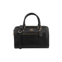 COACH Rowan 27 zipper closure detachable shoulder strap cross-grain leather Boston bag shoulder hand crossbody bag large size women's pure black juoda