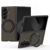 Shockproof for For Samsung Galaxy Fold7 Z Fold 7 6 5 4 3 Carbon Fiber Magnetic Holder Case 360 Rotating Stand Wireless Charge Cover Galaxy Z Fold7