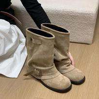 Autumn Vintage Pleated Women Western Ankle Boots Fashion Belt Buckle Thick Heel Shoes Ladies Elegant Party Dress Short Booties 35