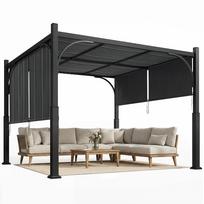 Garden pergola 3 x 3 m garden gazebo with Sliding Canopy, metal structure, for outdoor, Dark Grey 300 x 300 x 228 cm