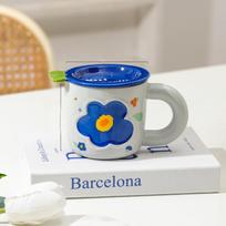 Creative Danish Flower Mug with Lid Gift Coffee Cup Couple High Value Water Cup Ceramic Cup Souvenir 320ml