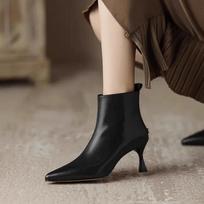 Fashion Elegant Modern Boots Women 2024 Winter Hot Sale Ankle Women's Boots Fashion Sewing Pointed Toe Thin Heels Side Zip Shoes Women 35