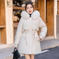 Winter Clothing with Large Fur Collar, Medium To Long Style, Overcoming Cotton Jacket, Women's Fashionable Plus Velvet Cotton Jacket XXXXXXL