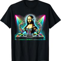 DJ Mona Lisa DJ Rave Šaunus Kosminis Ritmas Meno Dizainas Marškinėliai S juoda