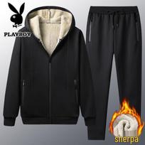 PLAYBOY Men's Lamb Fleece Hooded Sportswear Set L juoda