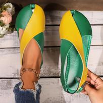 2025 new foreign trade bag head sandals women's side empty flat bottom cross soft leather elastic band European and American large size sandals 36