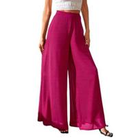 Women Pants Elastic High Waist Wide Leg Loose Fit Casual Trousers Summer Chiffon Long Pants Work Travel Daily Wear M