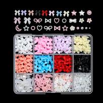 12/15 Grids/Box 3D Nail Art Decoration Kit With Resin Bowknot Pearls Heart & Assorted Shapes Kawaii Nail Charms Diy Manicure Art