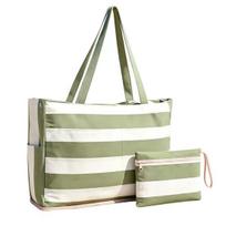 Women Striped Beach Tote, Large Waterproof Sandproof Beach Bag with 40oz Tumbler Holder, Summer Holiday Tote for Swim Cruise Vacation